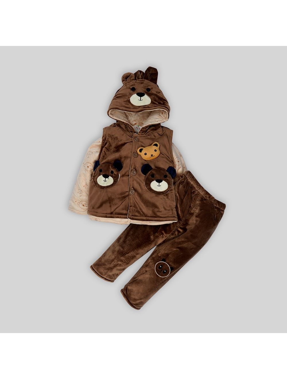 Little Spark 3 PCS Hooded Suit Set Bear Brown